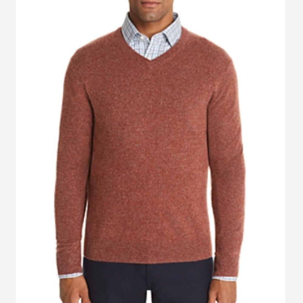 Men's Store Bloomingdales 2 PLY 100% Cashmere Sweater V-Neck Spice Orange NWT